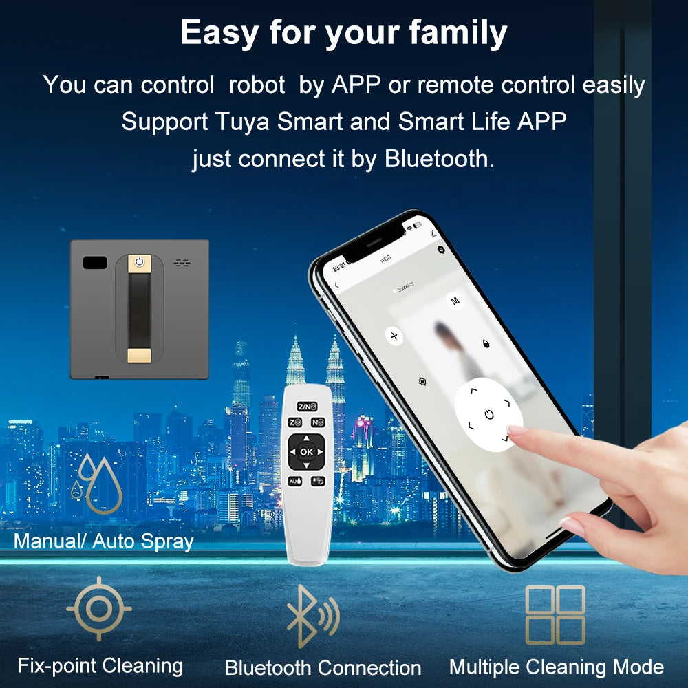 Smart Home Glass Wall Wet Dry Cleaning ,APP&Remote Control