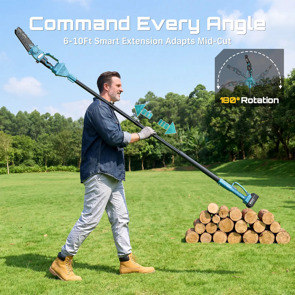 2 in 1 Cordless Pole Saw & Mini Chainsaw ,Working height 16FT Reach